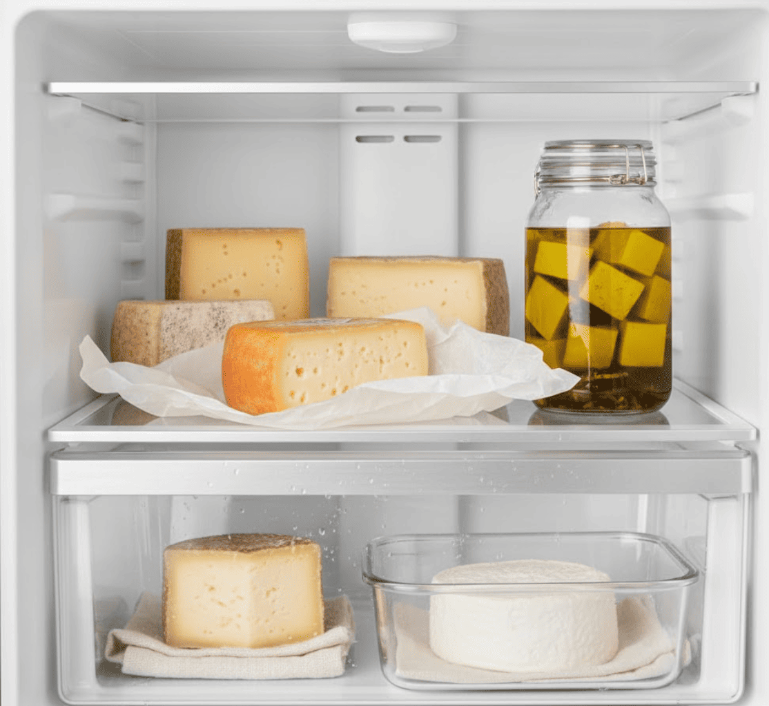 Quesos almacenados en frigorífico