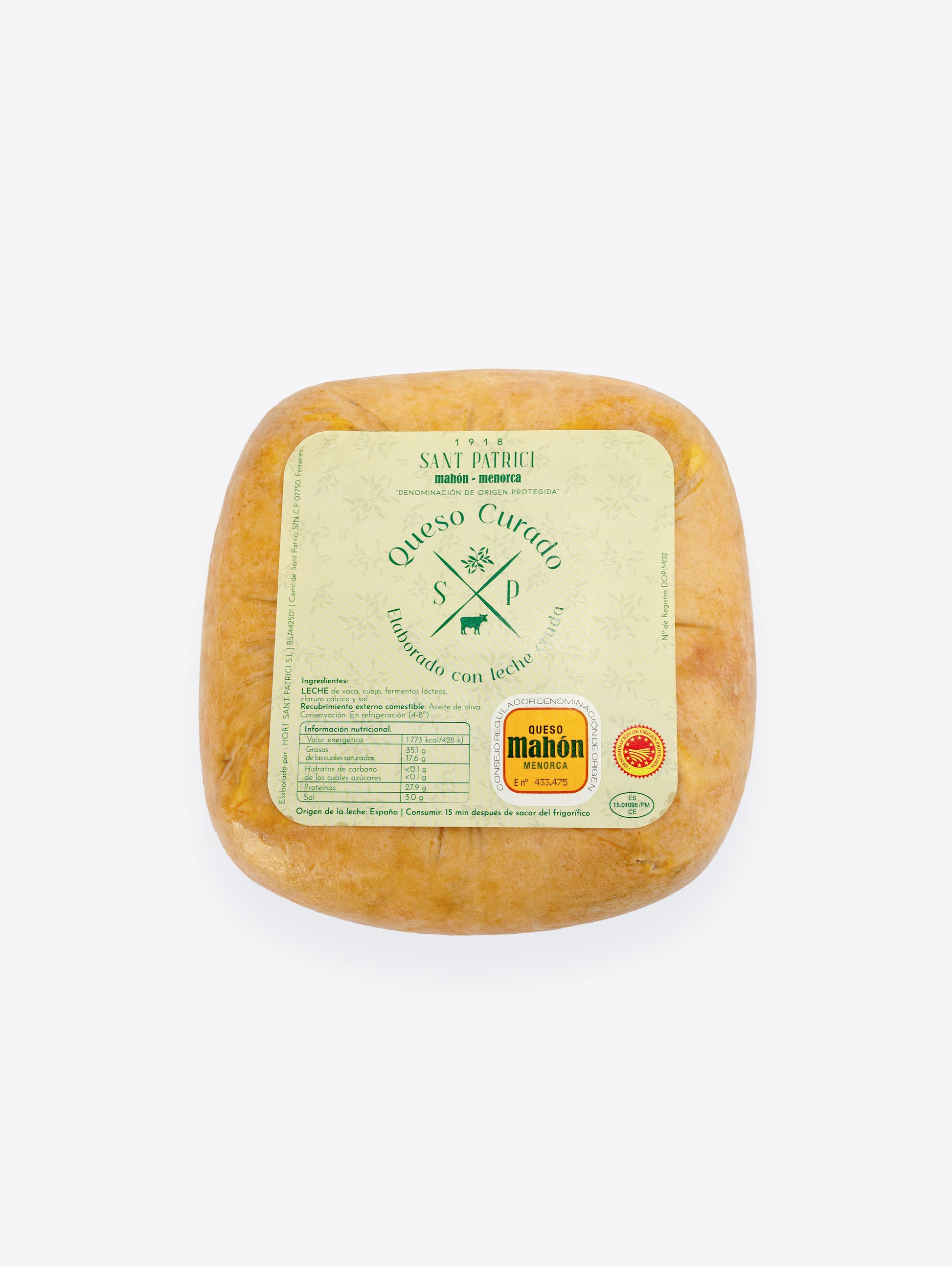 Queso curado Sant Patrici con etiqueta frontal